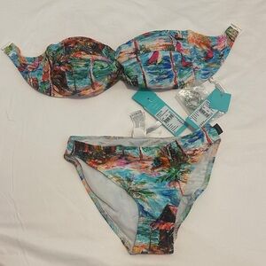 Women’s Multicolor Bandeau Bikini Set - Strapless Swim Top & Bottom